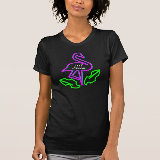Camiseta Neon Flamingo Festa Brilho Tropical Roxo (Frente)
