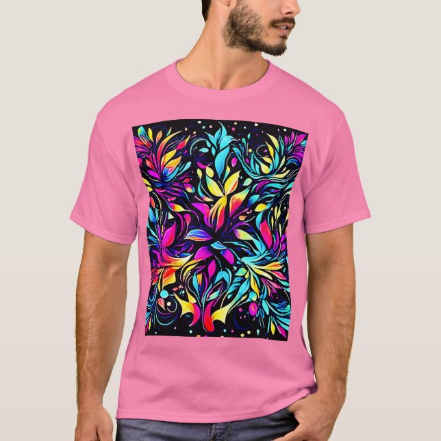 Camiseta Neon Floral Burst Art (Frente)
