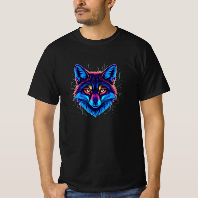 Camiseta Neon Fox Face – Vibrant Glowing Design (Frente)