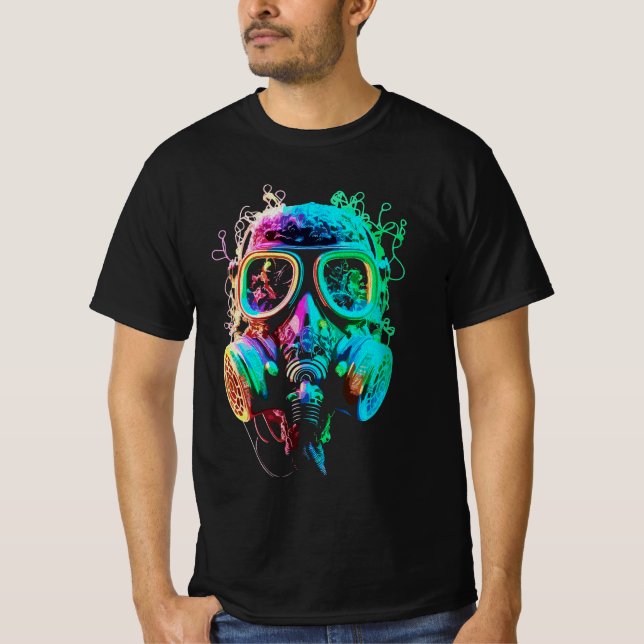 Camiseta Neon Gas Mask: Vibrant Chaos Art (Frente)