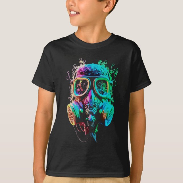 Camiseta Neon Gas Mask: Vibrant Chaos Art (Frente)