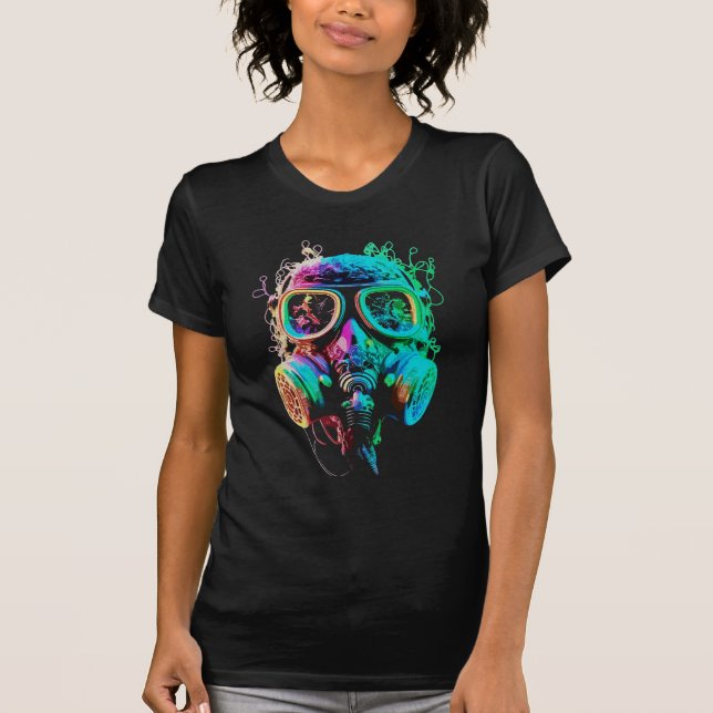 Camiseta Neon Gas Mask: Vibrant Chaos Art (Frente)
