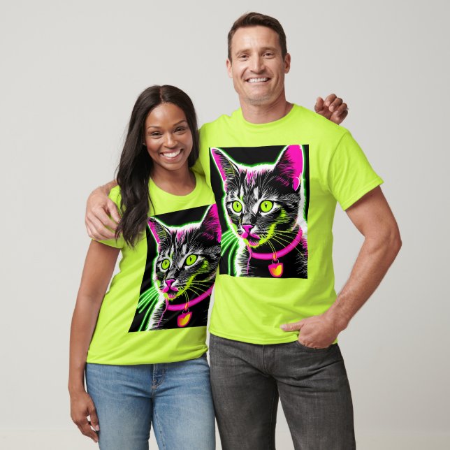 Camiseta Neon Gatinho Feline Art (Unissex)