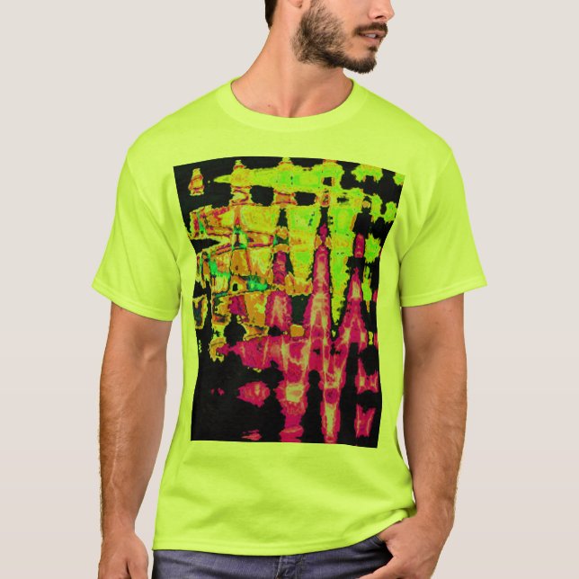Camiseta Neon Glitch Abstrato Art Impressão (Frente)