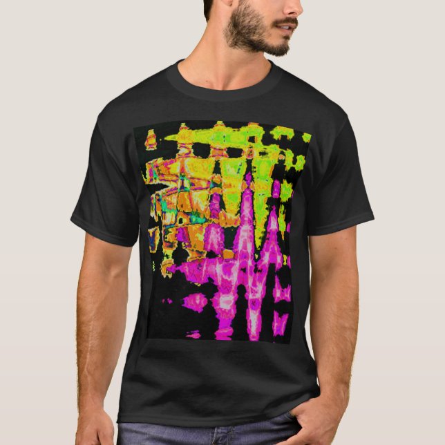 Camiseta Neon Glitch Abstrato Art Impressão (Frente)
