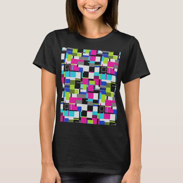 Camiseta Neon Glitch Geometric Cyberpunk T-Shirt (Frente)