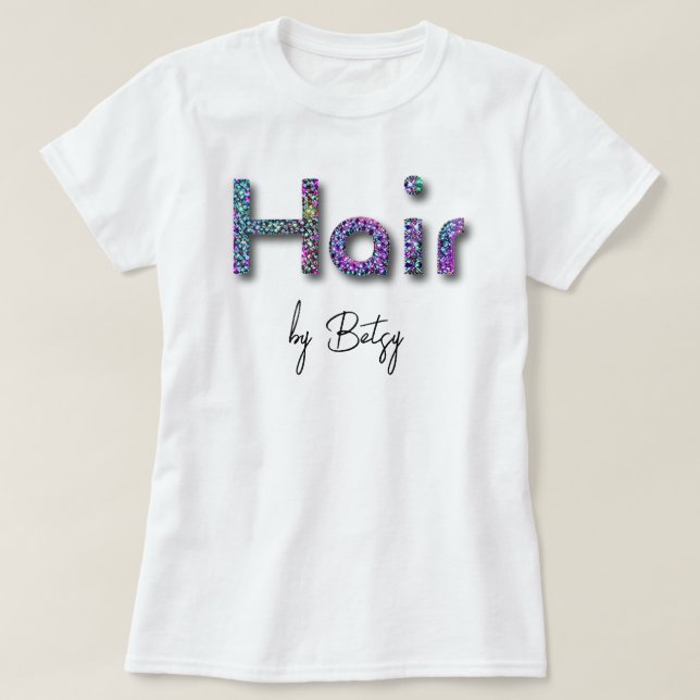 Camiseta Neon Glitter Hair Stylist Holográfico (Frente do Design)