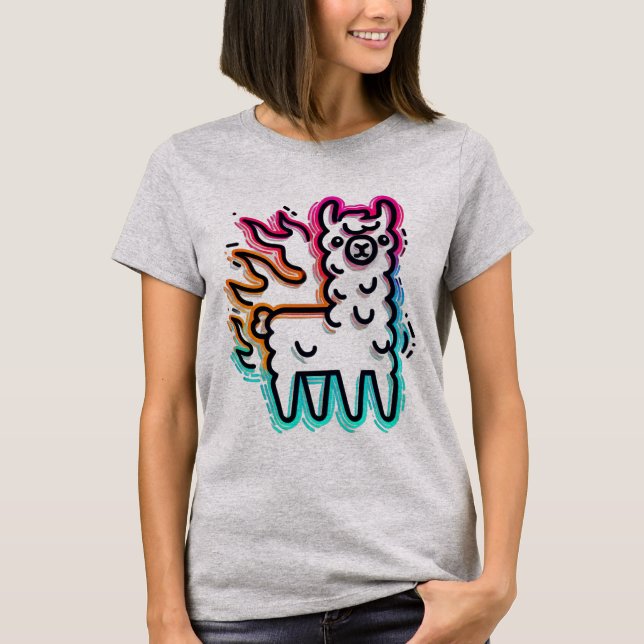 Camiseta Neon Glow Flame Llama (Frente)