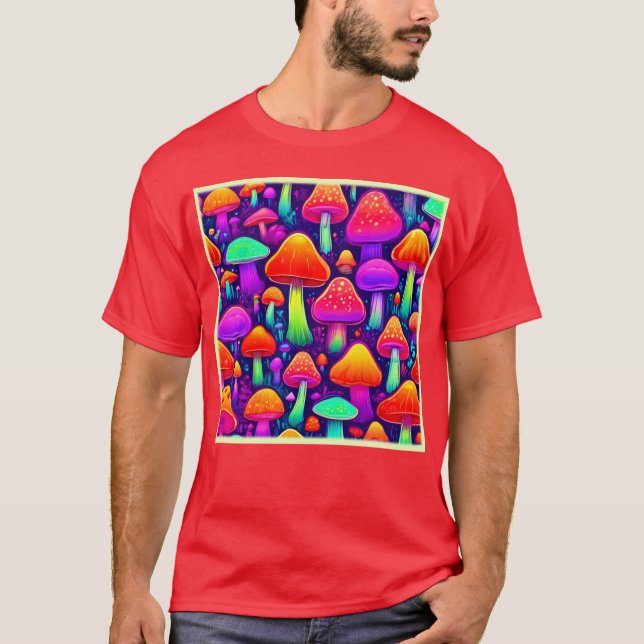 Camiseta Neon Glow Mushroom Forest (Frente)