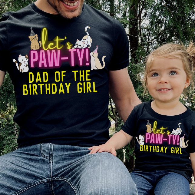 Camiseta Neon Glow Pink Vamos Pawt Cute Cats Birday Girl (Criador carregado)