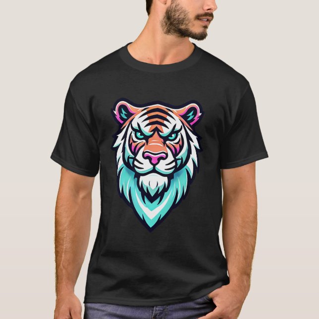 Camiseta Neon Glow Tiger Head Bold Graphic Art Shirt (Frente)