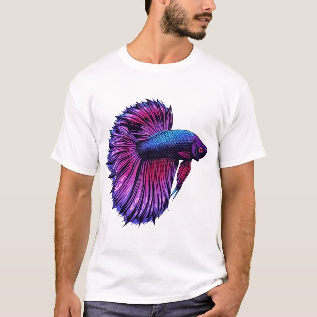 Camiseta Neon Halftone Betta Fish Design (Frente)