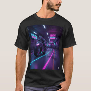 Camiseta Neon Highway Rider   Arte de Moto Cyberpunk 