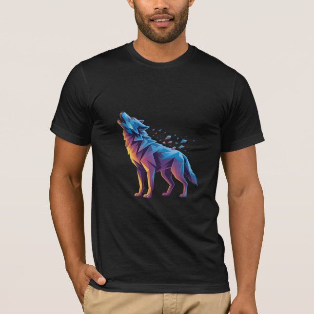 Camiseta Neon Howling Wolf – Geometric Spirit (Frente)