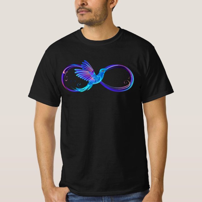 Camiseta Neon Infinity Symbol with Glowing Hummingbird (Frente)