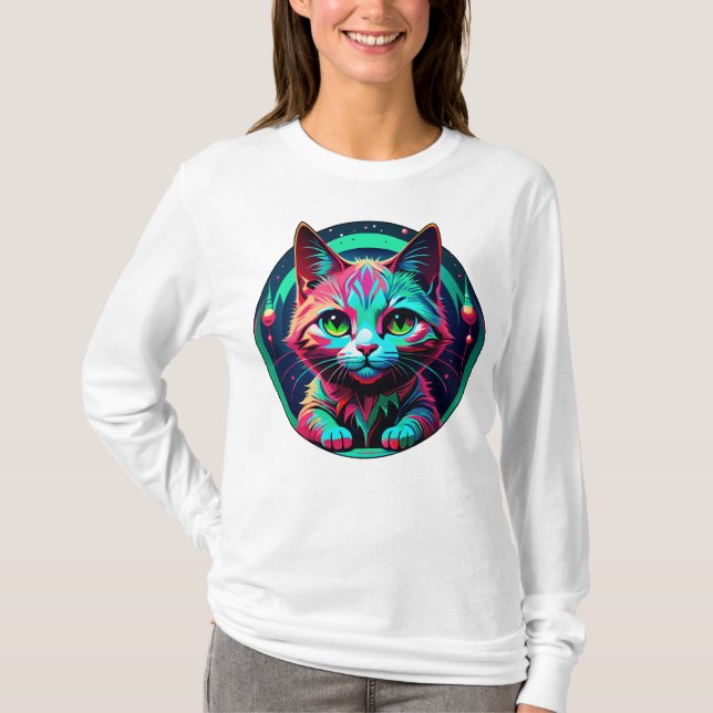 Camiseta Neon Kawaii Kitten (Frente)