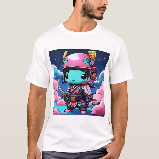 Camiseta Neon Legends: Chibi Ninja Deity in Koi Armor (Frente)