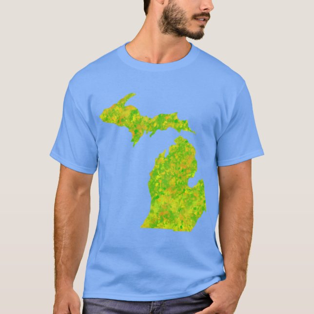 Camiseta Neon Lime Green Paint Splatter Michigan Silhouette (Frente)