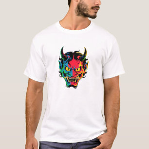 Camiseta Neon Oni Rage - Vetor de Máscara de Demônio Japonê