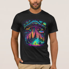 Camiseta Neon OVNI e Alienígena Cena Psicodélica