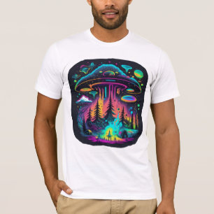 Camiseta Neon OVNI e Alienígena Cena Psicodélica