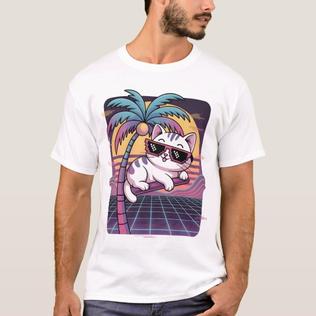 Camiseta Neon Palm Lounge Cat (Frente)