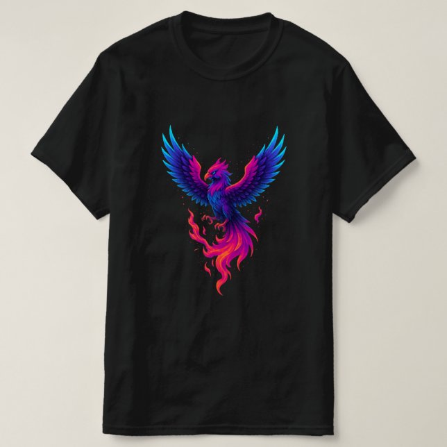 Camiseta Neon Phoenix Rebirth – Vibrant Mythical Firebird  (Frente do Design)
