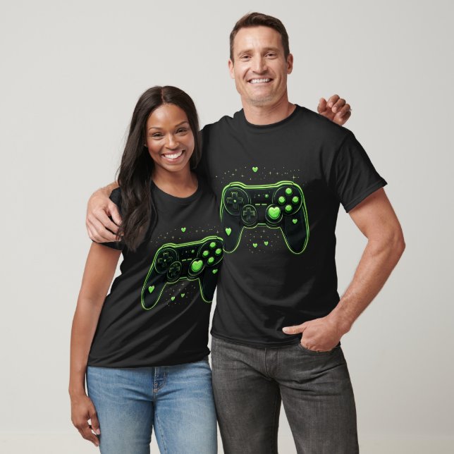 Camiseta Neon Pixel Love: Retro Gaming Controller T Shirt (Unissex)