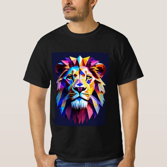 Camiseta Neon Pride: Uma design majestosa da cabeça do leão (Frente)
