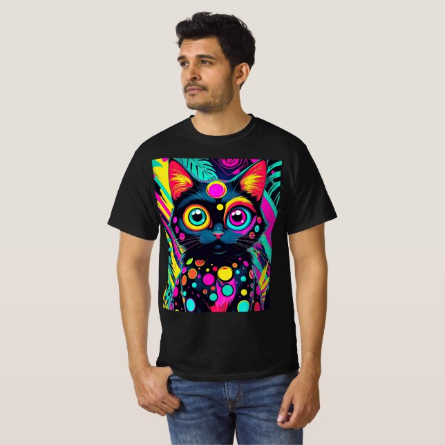 Camiseta ✨ Neon Psychedelic Cat – Pop Art Design 🎨🐱 (Frente Completa)