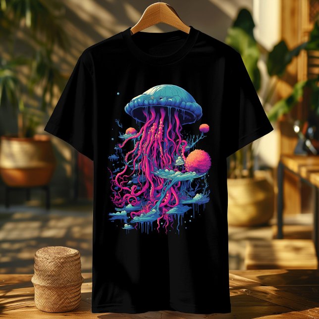 Camiseta Neon Psychedelic Jellyfish: Rhapso Aquático Vibran (Criador carregado)
