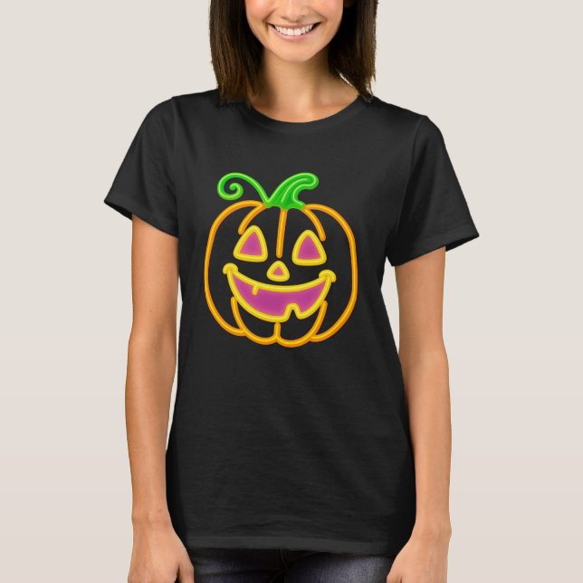 Camiseta Neon Pumpkin – Fun Halloween Light Design (Frente)