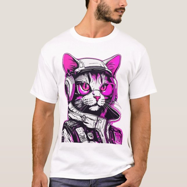 Camiseta Neon Punk Cat com Fones de ouvido (Frente)