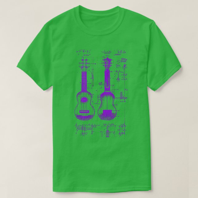 Camiseta Neon Purple Ukulele Da Vinci Blueprint (Frente do Design)
