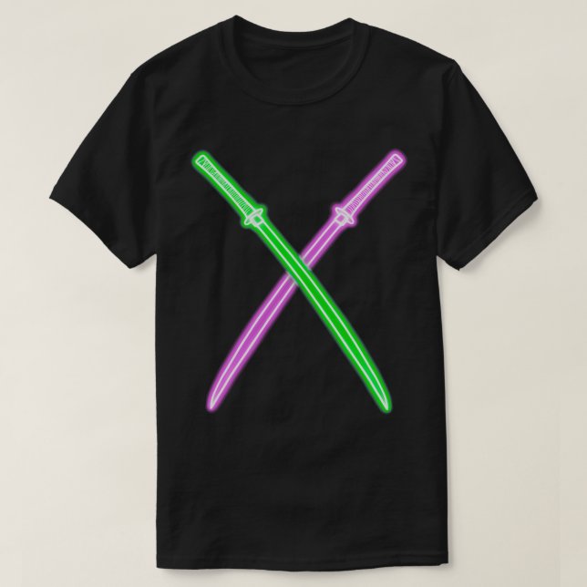 Camiseta Neon púrpura, katana verde (Frente do Design)
