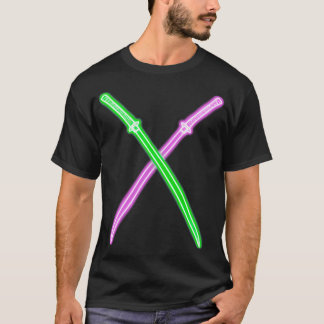 Camiseta Neon púrpura, katana verde