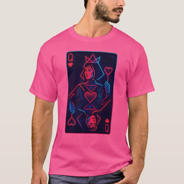 Camiseta Neon Queen of Hearts — Onda Síntron Retro-Futurist (Frente)