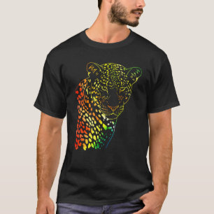 Camiseta Neon Rainbow Leopard Face Trabalho de arte