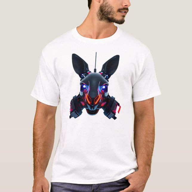 Camiseta Neon Robotic Kangaroo Face Art (Frente)