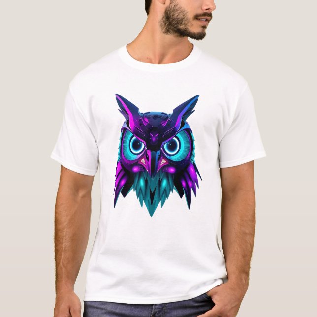 Camiseta Neon Robotic Owl Face Art (Frente)