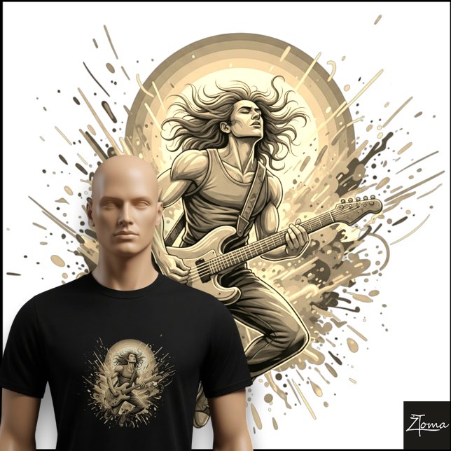 Camiseta Neon Rock Guitarist Jumping Paint Splatter (Criador carregado)