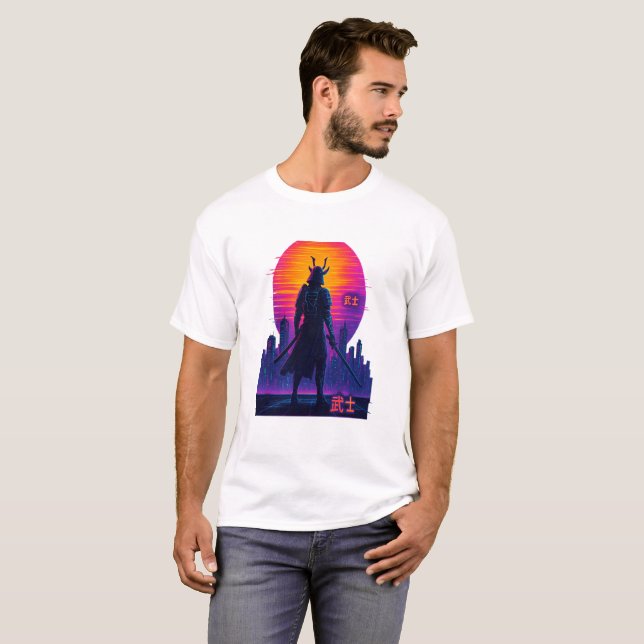 Camiseta Neon Samurai - Cyberpunk Warrior Art (Frente Completa)