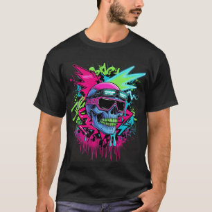 Camiseta Neon Skull Explosion - Cyberpunk Streetwear Art