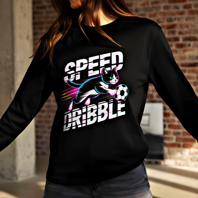 Camiseta Neon Speed Dribble Soccer-Loving Cat Fans & Gamers (Criador carregado)