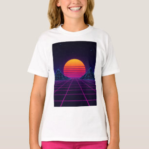 Camiseta Neon Sunset Grid - Stic De Onda Sintética Retro-Fu