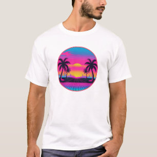 Camiseta Neon Sunset Synthwave - Design estético retroativo