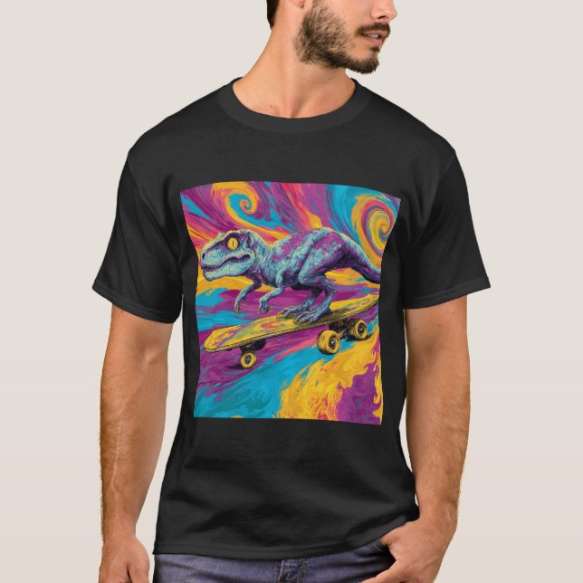 Camiseta Neon Swirl Dino Skater (Frente)