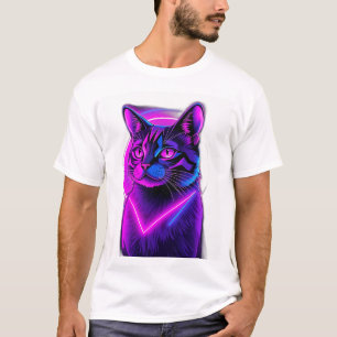 Camiseta Neon Synthwave Cat Art