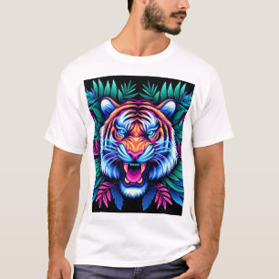 Camiseta Neon Tiger e folhas da selva