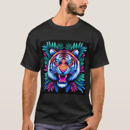 Camiseta Neon Tiger e folhas da selva